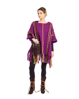 Poncho Plum Purple Ochre - Womens Eco Wool Fringed Poncho - Quetzal Artisan