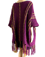 Poncho Plum Purple Ochre - Womens Eco Wool Fringed Poncho - Quetzal Artisan