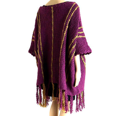 Poncho Plum Purple Ochre - Womens Eco Wool Fringed Poncho - Quetzal Artisan