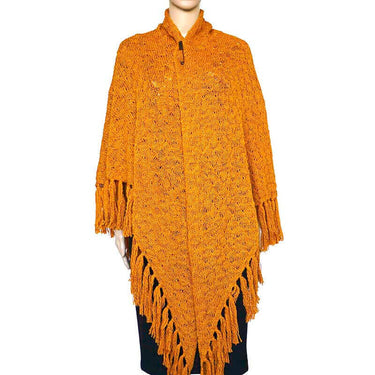 Poncho Shawl Yellow Mustard - Hand Knitted Alpaca Wool Triangle Shawl - Quetzal Artisan