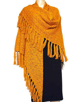 Poncho Shawl Yellow Mustard - Hand Knitted Alpaca Wool Triangle Shawl - Quetzal Artisan