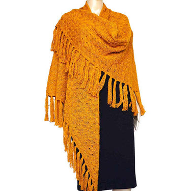 Poncho Shawl Yellow Mustard - Hand Knitted Alpaca Wool Triangle Shawl - Quetzal Artisan