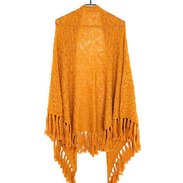 Poncho Shawl Yellow Mustard - Hand Knitted Alpaca Wool Triangle Shawl - Quetzal Artisan