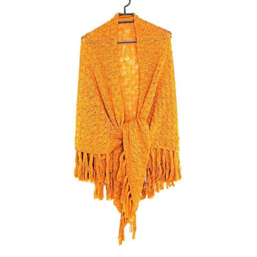 Poncho Shawl Yellow Mustard - Hand Knitted Alpaca Wool Triangle Shawl - Quetzal Artisan