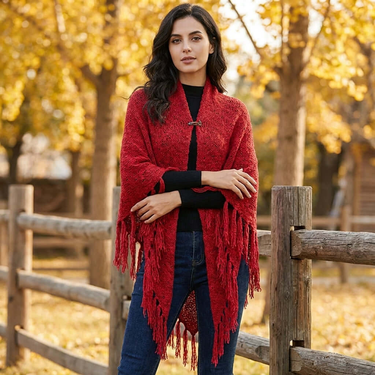Red Triangle Shawl - Versatile Lightweight Alpaca Poncho - Quetzal Artisan
