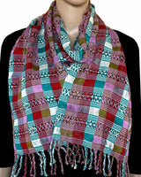 Scarf Red Lightblue - Natural Dyes - Ecofriendly & Fairtrade - Quetzal Artisan