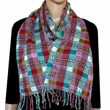 Scarf Red Lightblue - Natural Dyes - Ecofriendly & Fairtrade - Quetzal Artisan