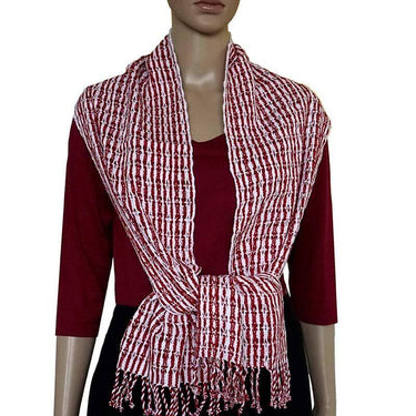 Red White Scarf - Eco-friendly Fairtrade Red Cotton Scarf - Quetzal Artisan