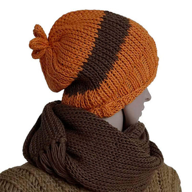 Scarf and Hat Bruin Orange - Merino Wool and Organic Cotton - Quetzal Artisan