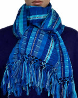 Scarf Blues with Fringes - Handmade - Beautiful and Fair - Quetzal Artisan