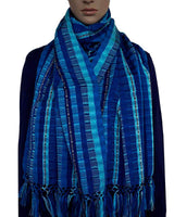 Scarf Blues with Fringes - Handmade - Beautiful and Fair - Quetzal Artisan