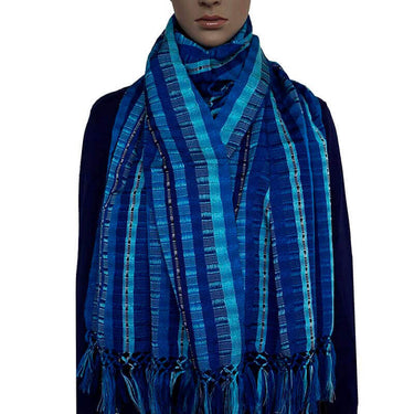 Scarf Blues with Fringes - Handmade - Beautiful and Fair - Quetzal Artisan