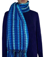 Scarf Blues with Fringes - Handmade - Beautiful and Fair - Quetzal Artisan