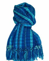 Scarf Blues with Fringes - Handmade - Beautiful and Fair - Quetzal Artisan