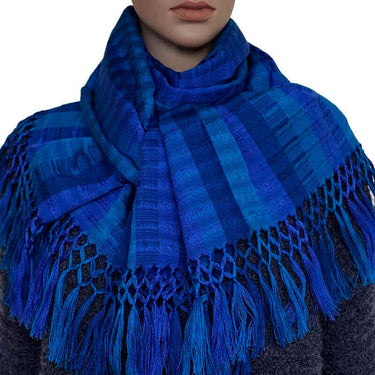 Scarf with Fringes Dark Blue - Handmade and Fairtrade - Quetzal Artisan
