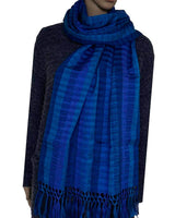 Scarf with Fringes Dark Blue - Handmade and Fairtrade - Quetzal Artisan