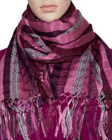 Scarf with fringes Maroon Pink - Mayan Design - Fairtrade - Quetzal Artisan