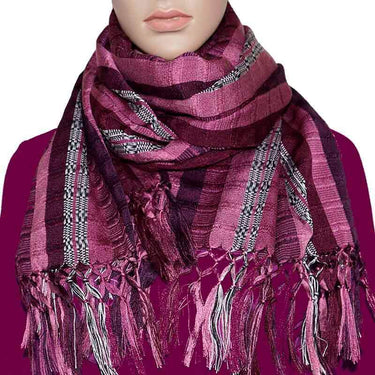 Scarf with fringes Maroon Pink - Mayan Design - Fairtrade - Quetzal Artisan