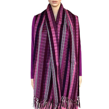 Scarf with fringes Maroon Pink - Mayan Design - Fairtrade - Quetzal Artisan