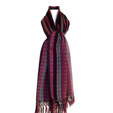 Scarf with fringes Maroon Pink - Mayan Design - Fairtrade - Quetzal Artisan