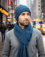 Scarf and Hat Blue Ocean - Men Long Winter Scarf Alpaca Wool - Quetzal Artisan