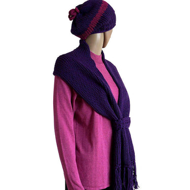 Scarf and Hat Purple - Handmade - Merino Wool & Organic Cotton - Quetzal Artisan