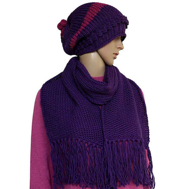 Scarf and Hat Purple - Handmade - Merino Wool & Organic Cotton - Quetzal Artisan