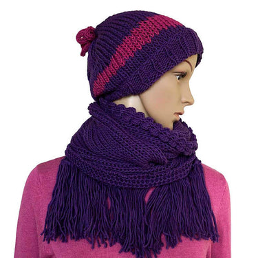 Scarf and Hat Purple - Handmade - Merino Wool & Organic Cotton - Quetzal Artisan