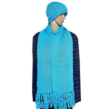 Scarf and Hat Sky Blue - Merino Wool and Organic Cotton - Quetzal Artisan