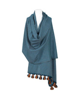Shawl Blue with Pom poms - Extra Large Elegant and Fairtrade - Quetzal Artisan
