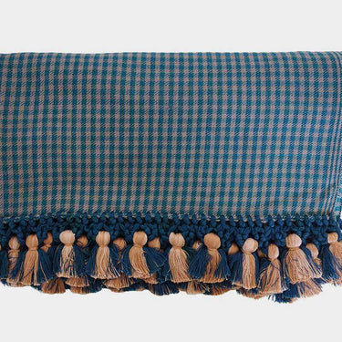 Shawl Blue with Pom poms - Extra Large Elegant and Fairtrade - Quetzal Artisan