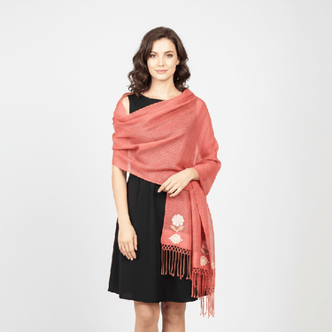 Shawl Coral Pink - Handmade of Cotton Sustainable Fairtrade - Quetzal Artisan