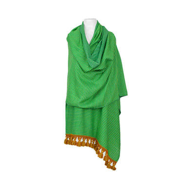 Green Lemon Shawl - Extra Large Woven Fair Trade Plaid Wrap - Quetzal Artisan