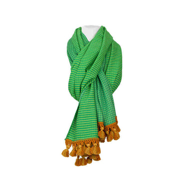 Green Lemon Shawl - Extra Large Woven Fair Trade Plaid Wrap - Quetzal Artisan