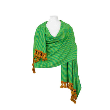 Green Lemon Shawl - Extra Large Woven Fair Trade Plaid Wrap - Quetzal Artisan