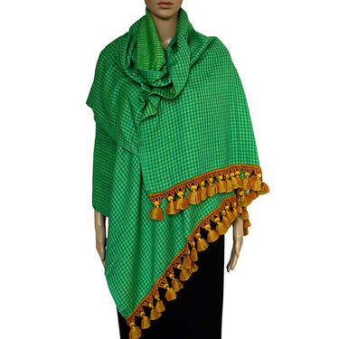 Green Lemon Shawl - Extra Large Woven Fair Trade Plaid Wrap - Quetzal Artisan