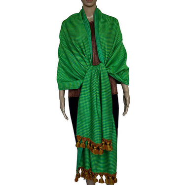 Green Lemon Shawl - Extra Large Woven Fair Trade Plaid Wrap - Quetzal Artisan