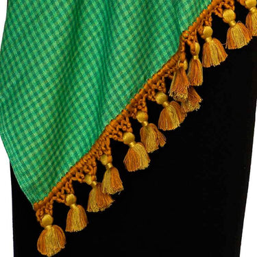 Green Lemon Shawl - Extra Large Woven Fair Trade Plaid Wrap - Quetzal Artisan