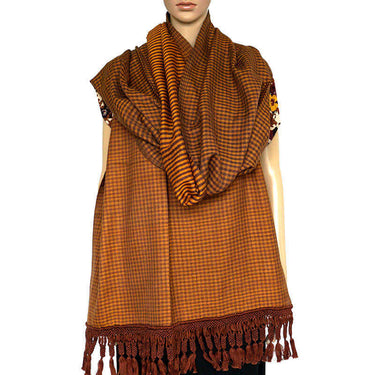Shawl Brown Yellow - Extra Large Sustainable and Fairtrade - Quetzal Artisan