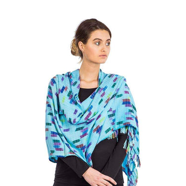 Pastel Blue Confetti Shawl - Lightweight Tie Dye Rayon Scarf - Quetzal Artisan