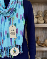 Pastel Blue Confetti Shawl - Lightweight Tie Dye Rayon Scarf - Quetzal Artisan