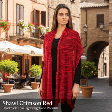 Shawl Crimson Red - Handmade Thin Lightweight and Versatil - Quetzal Artisan