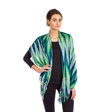 Shawl Indigo Hills - Eco-friendly Hand-dyed Green Scarf - Quetzal Artisan