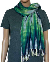 Shawl Indigo Hills - Eco-friendly Hand-dyed Green Scarf - Quetzal Artisan