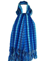 Scarf Blues with Fringes - Handmade - Beautiful and Fair - Quetzal Artisan