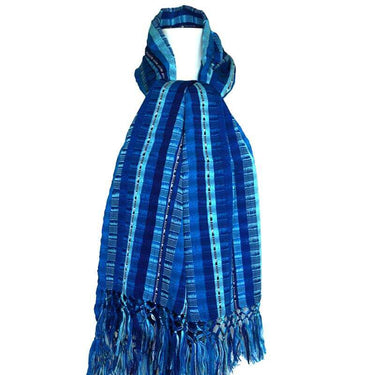 Scarf Blues with Fringes - Handmade - Beautiful and Fair - Quetzal Artisan