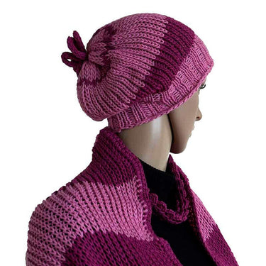 Shawl and Hat Pink Magenta - Organic Cotton and Merino Wool - Quetzal Artisan