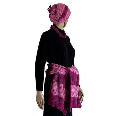 Shawl and Hat Pink Magenta - Organic Cotton and Merino Wool - Quetzal Artisan