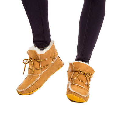 Sheepskin Moccasin Boots - Womens Winter Slippers Soft Sole - Quetzal Artisan