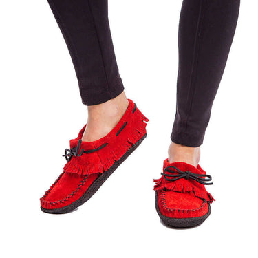 Suede Moccasins Red - Outdoors - Womens Native Canadian Shoes - Quetzal Artisan